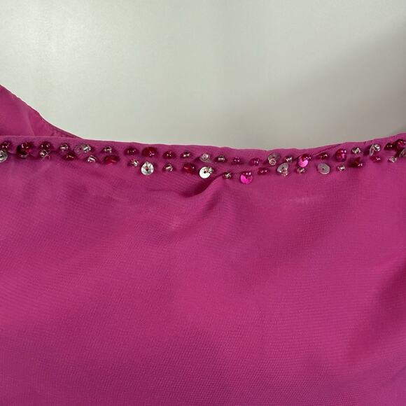 JJ’s House New Fuchsia One Shoulder Dress Size 26W Chiffon Layer Sequin Beaded - Picture 4 of 14